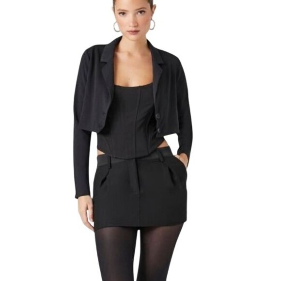 NEW No Comment Black Crop Blazer Jacket 2 Buttons Size M - Picture 4 of 13